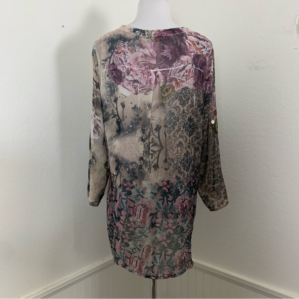 Schiffhauer Munich Cardigan Sweater Floral Semi Sheer Jeweled Womens L Art - Picture 10 of 17